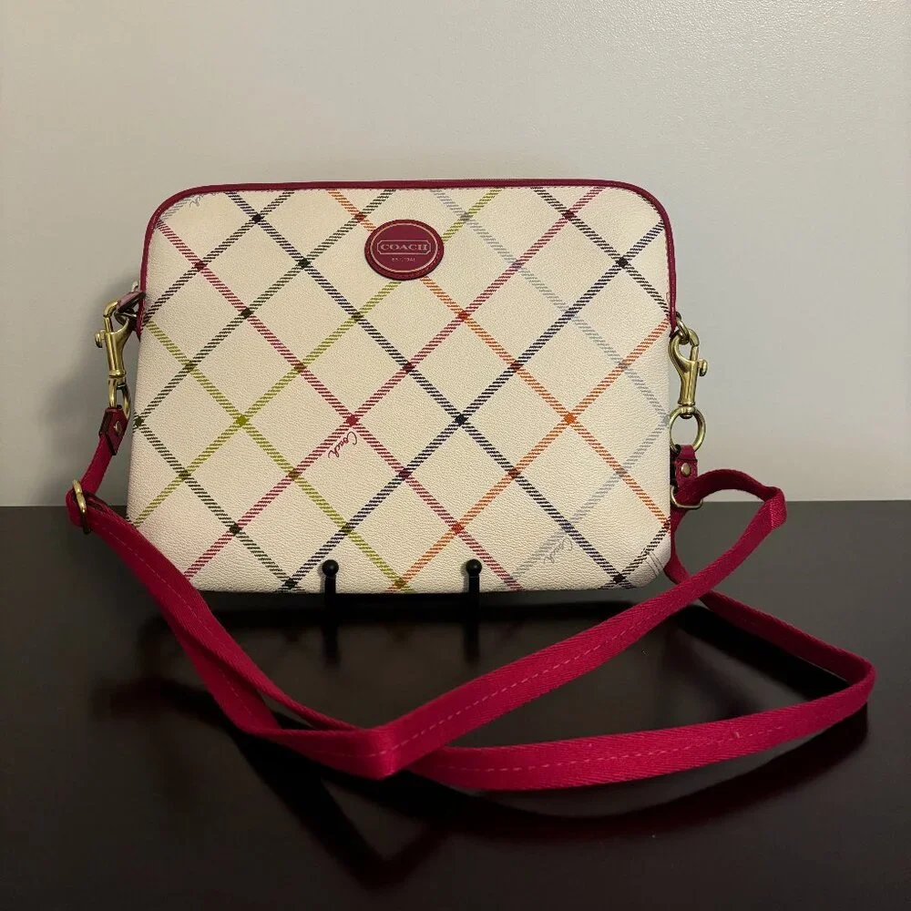 Coach Payton Cream & Pink Tattarso Tablet iPad Crossbody